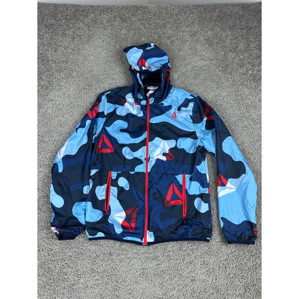 Reebok Jacket Boys XXL 2XL Blue Camouflage Camo Windbreaker Full Zip Kids